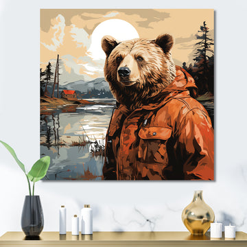 Orange Bear detective countryside - Bear Wall Art Prints